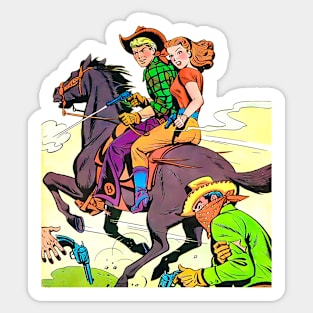 Western Horse Cowboy Confrontation Retro Bill Comic Sticker